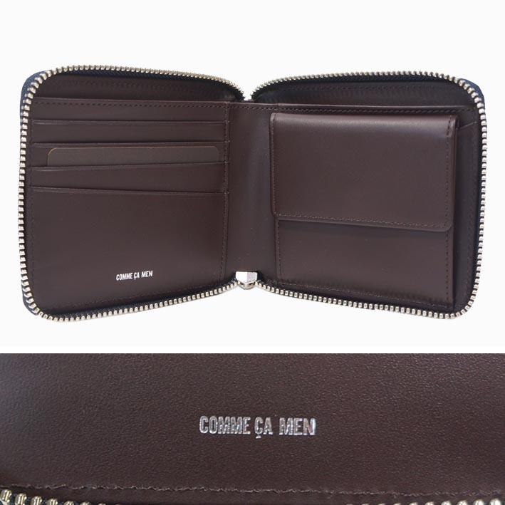 箱なし コムサメン COMME CA MEN 牛革 ラウンドファスナー 二つ折り財布 ロンバス ネイビー 紺 メンズ エンボスレザー 定価12,100円 薄型 スリム スマート | COMME CA MEN | 01