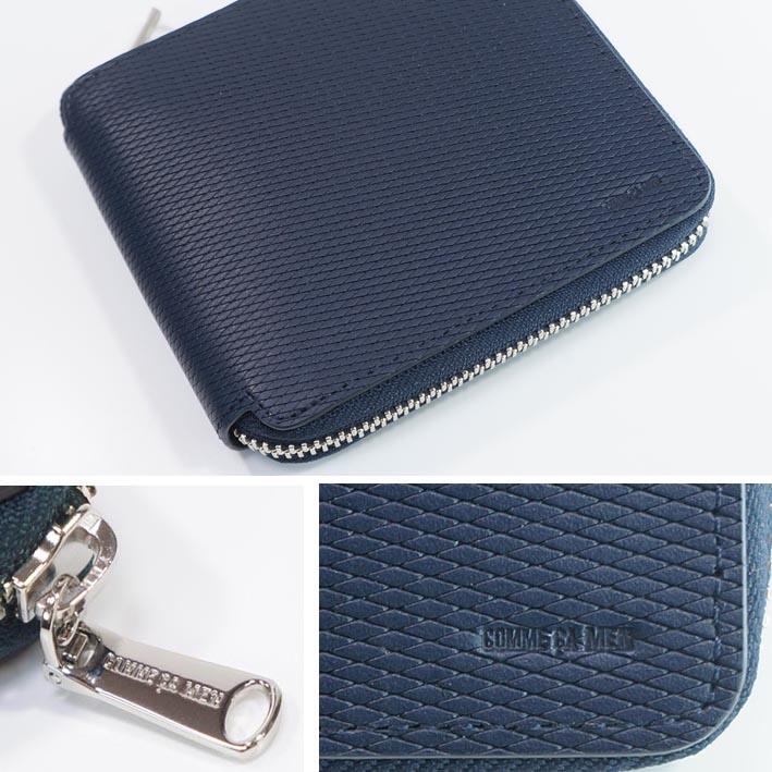 箱なし コムサメン COMME CA MEN 牛革 ラウンドファスナー 二つ折り財布 ロンバス ネイビー 紺 メンズ エンボスレザー 定価12,100円 薄型 スリム スマート | COMME CA MEN | 06