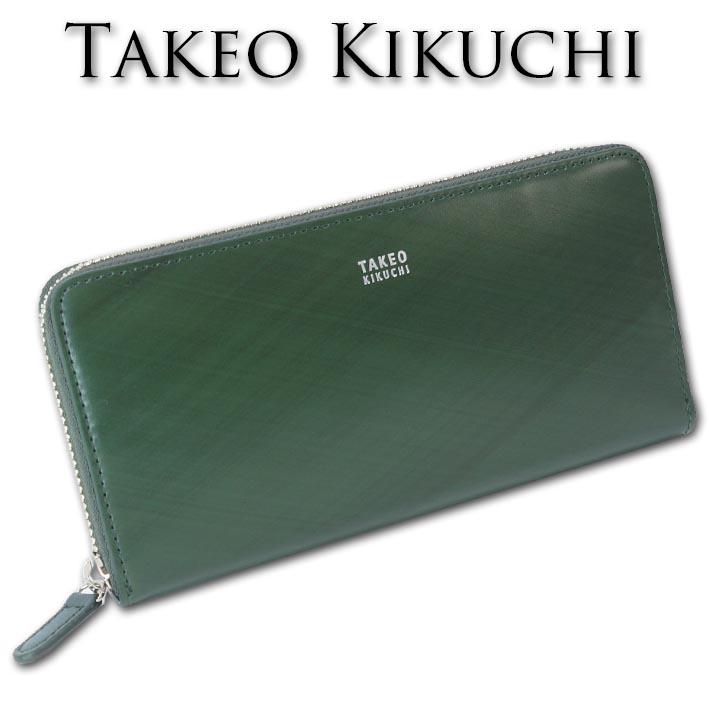箱なし タケオキクチ TAKEO KIKUCHI 牛革 ラウンドファスナー 長財布 ソリフル グリーン 緑 メンズ 参考定価25,300円 レザー | TAKEO KIKUCHI