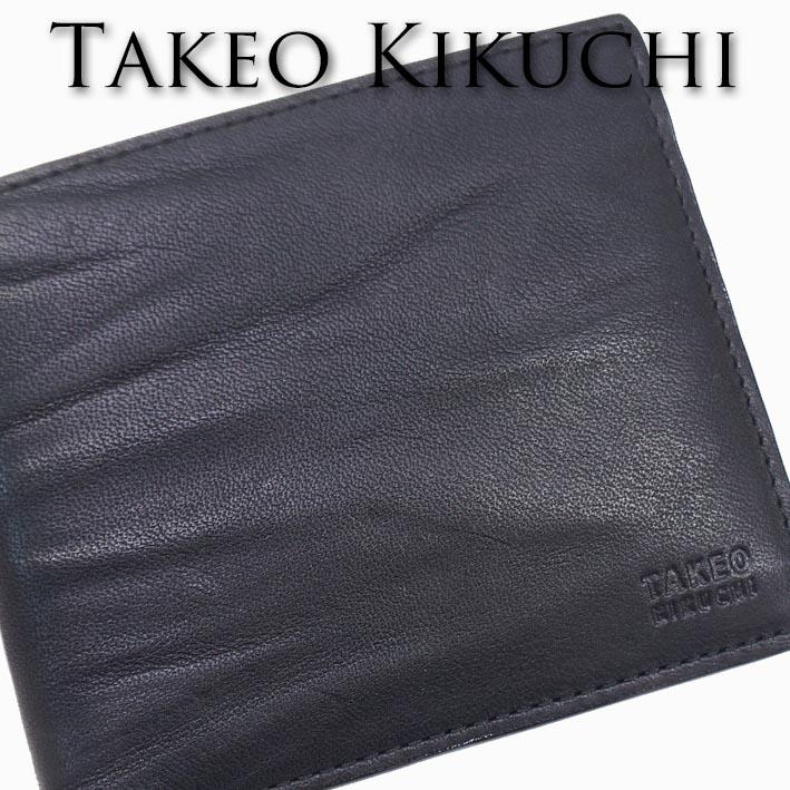 展示品 タケオキクチ TAKEO KIKUCHI 牛革 二つ折り財布 スクイーズ ブラック 黒 メンズ レザー 定価17,600円 | TAKEO KIKUCHI | 03