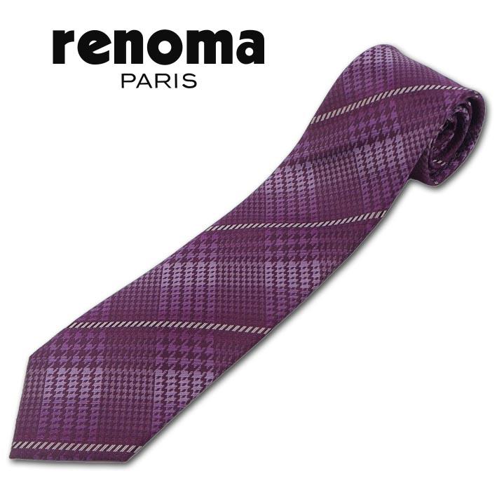 レノマパリス renoma PARIS シルク 千鳥格子＆ストライプ柄 ネクタイ パープル系 紫 メンズ 日本製 リクルートスーツ プレゼント ギフト 無料ラッピング可能 | renoma PARIS