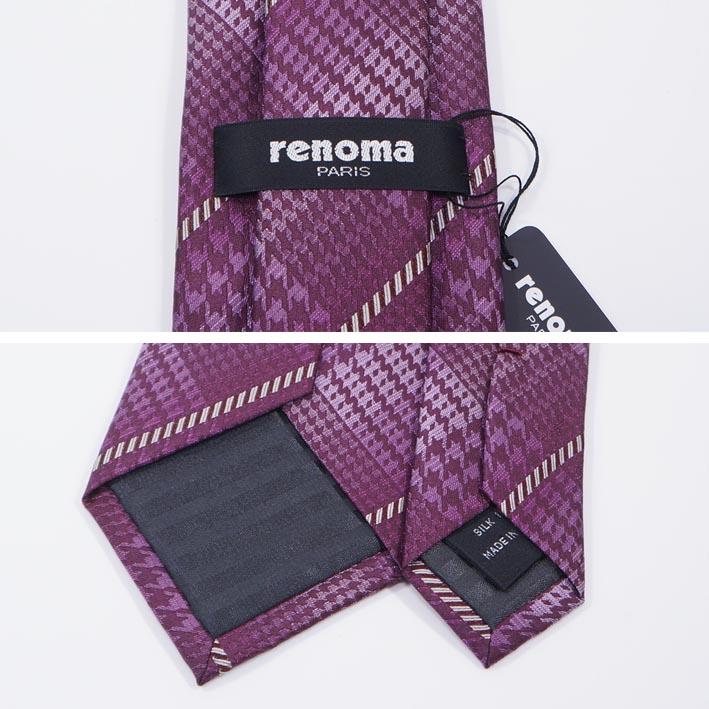 レノマパリス renoma PARIS シルク 千鳥格子＆ストライプ柄 ネクタイ パープル系 紫 メンズ 日本製 リクルートスーツ プレゼント ギフト 無料ラッピング可能 | renoma PARIS | 01