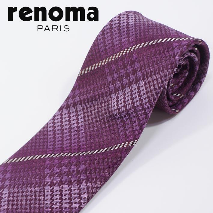 レノマパリス renoma PARIS シルク 千鳥格子＆ストライプ柄 ネクタイ パープル系 紫 メンズ 日本製 リクルートスーツ プレゼント ギフト 無料ラッピング可能 | renoma PARIS | 03