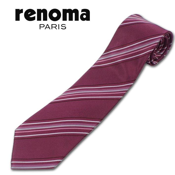 レノマパリス renoma PARIS シルク ストライプ柄 ネクタイ ボルドー系 赤 メンズ 日本製 リクルートスーツ ギフト プレゼント 無料ラッピング可能 | renoma PARIS
