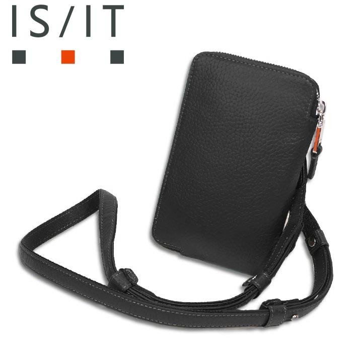 イズイット スマホショルダーバッグ ノボ 972111 IS/IT ブラック 黒 メンズ レディース レザー ISIT ミニショルダーバッグ 財布機能 コンパクト キャッシュレス | IS/IT | 01