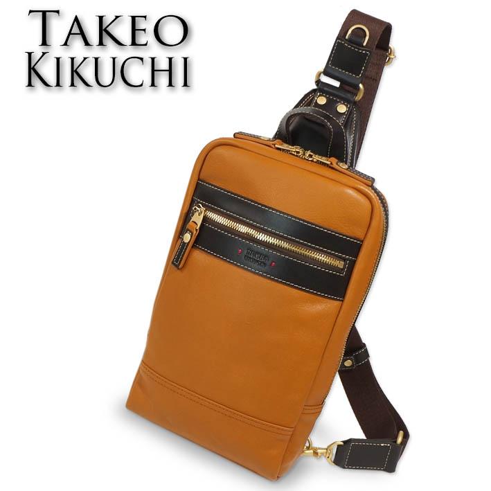 タケオキクチ レザー ボディバッグ ワンショルダーバッグ マンチェスター 705961 TAKEO KIKUCHI キャメル メンズ 定価25,850円 撥水 牛革 プレゼント ギフト | TAKEO KIKUCHI