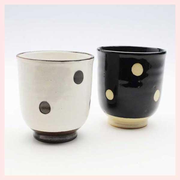 （３Ｐセット）美濃焼　粉引水玉　湯呑／２種類 | ブランド登録なし