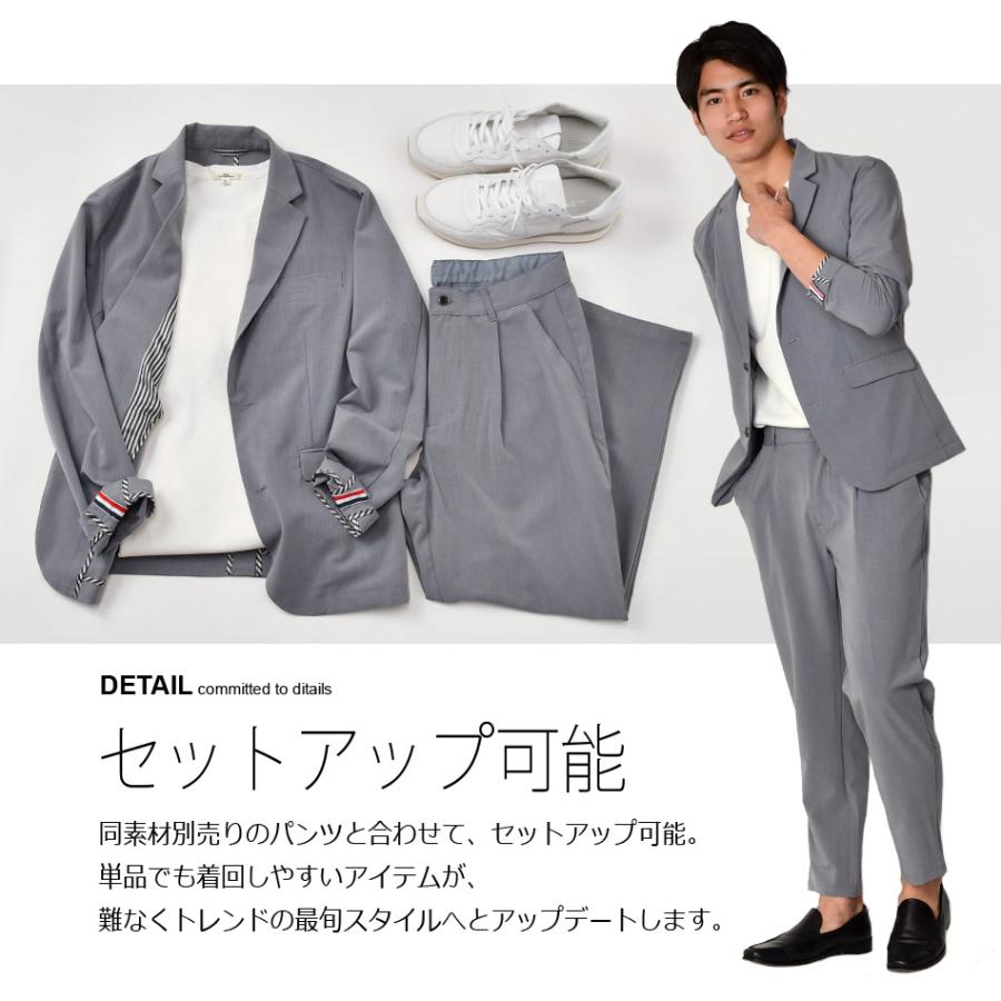 サマージャケット メンズ 春夏秋 テーラードジャケット 細め タイト カジュアル アウター ストレッチ 青 黒 サックスブルー グレー ブラック M L XL LL 2L | EVOLUTION | 04