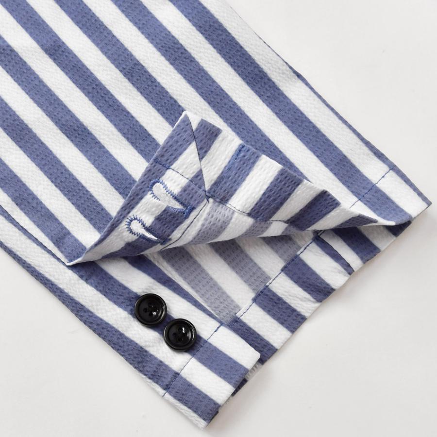 サマージャケット メンズ イタリアンカラー ストライプ柄 夏 春 秋 薄手 タイト スタンドカラー シアサッカー ストレッチ ベージュ ブルー ネイビー 青 M L XL | EVOLUTION | 13