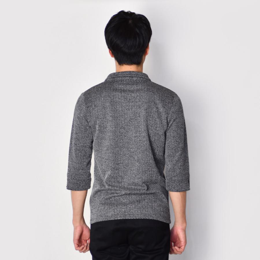 ポロシャツ メンズ イタリアンカラー 7分袖 春夏秋 スキッパー モード系 BITTER ビター 無地 シンプル ホワイト グレー ブラック 白 黒 ジャガード M L XL LL 2L | EVOLUTION | 12