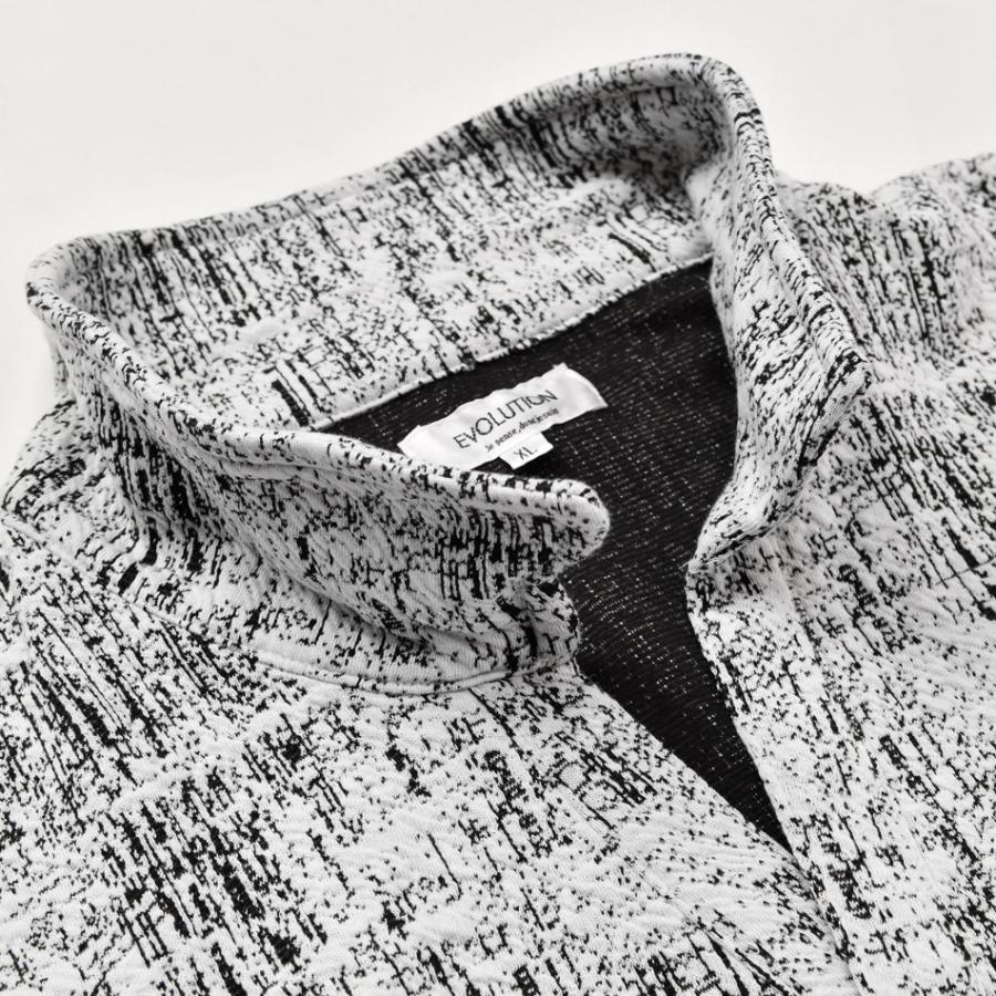 ポロシャツ メンズ イタリアンカラー 7分袖 春夏秋 スキッパー モード BITTER ビター 総柄 シンプル ホワイト ネイビー ブラック 白 紺 黒 ジャガード M L XL | EVOLUTION | 14