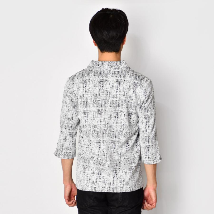 ポロシャツ メンズ イタリアンカラー 7分袖 春夏秋 スキッパー モード BITTER ビター 総柄 シンプル ホワイト ネイビー ブラック 白 紺 黒 ジャガード M L XL | EVOLUTION | 12