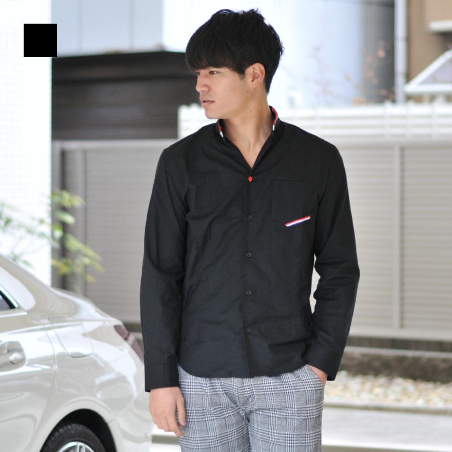 イタリアンカラーシャツ メンズ 長袖 トリコロール 春夏秋冬 綺麗め 細め タイト BITTER ビター サーフ お兄 オラオラ ロゴ 白 黒 ホワイト ブラック M L XL | EVOLUTION