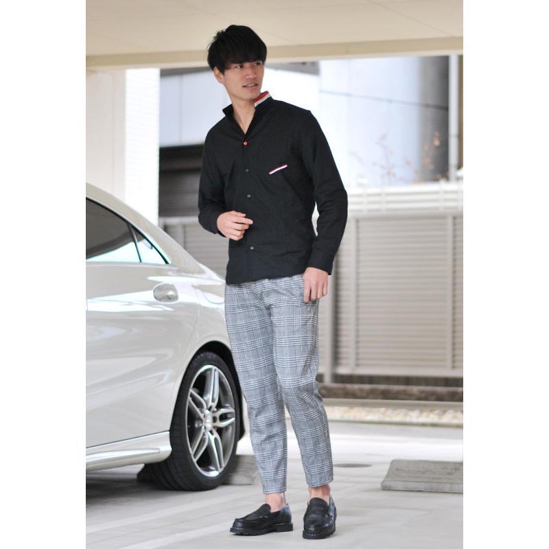 イタリアンカラーシャツ メンズ 長袖 トリコロール 春夏秋冬 綺麗め 細め タイト BITTER ビター サーフ お兄 オラオラ ロゴ 白 黒 ホワイト ブラック M L XL | EVOLUTION | 15