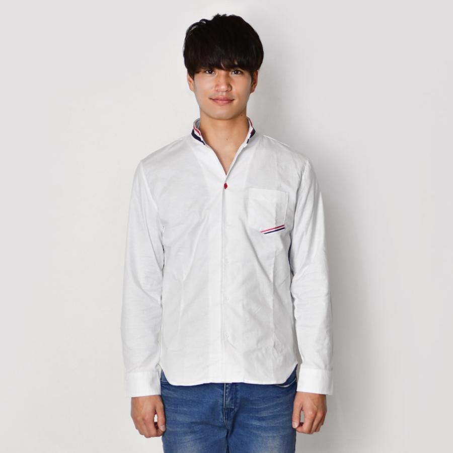 イタリアンカラーシャツ メンズ 長袖 トリコロール 春夏秋冬 綺麗め 細め タイト BITTER ビター サーフ お兄 オラオラ ロゴ 白 黒 ホワイト ブラック M L XL | EVOLUTION | 07