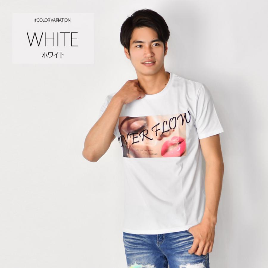 Tシャツ メンズ 半袖Tシャツ 半袖 カットソー クルーネック 丸首 刺繍 プリント ロゴ 唇プリント サーフ系 モード系 ビター系 ホワイト ブラック 白 黒 M L XL | EVOLUTION | 04