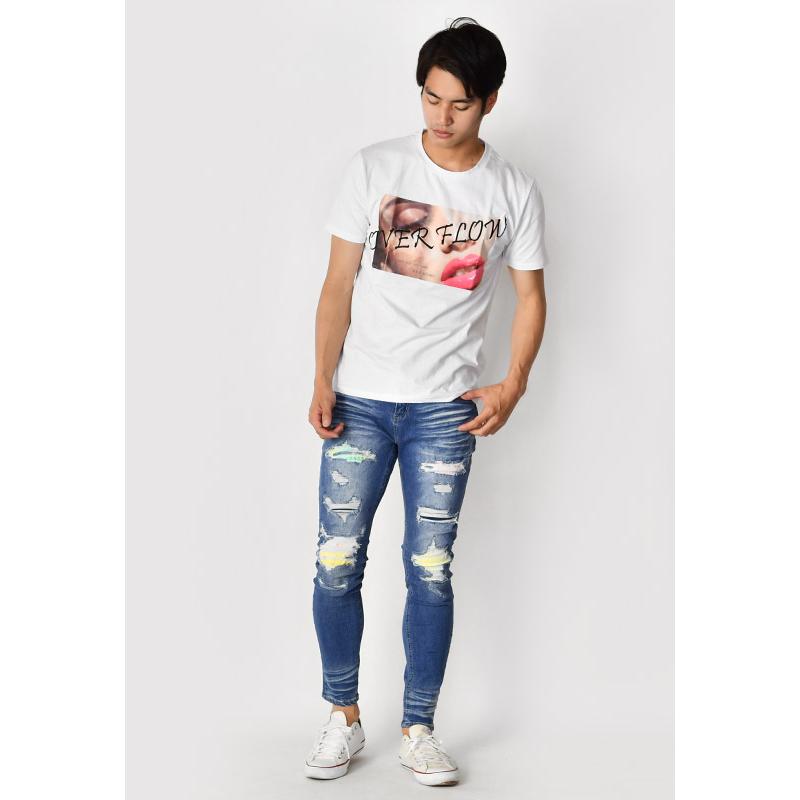 Tシャツ メンズ 半袖Tシャツ 半袖 カットソー クルーネック 丸首 刺繍 プリント ロゴ 唇プリント サーフ系 モード系 ビター系 ホワイト ブラック 白 黒 M L XL | EVOLUTION | 05