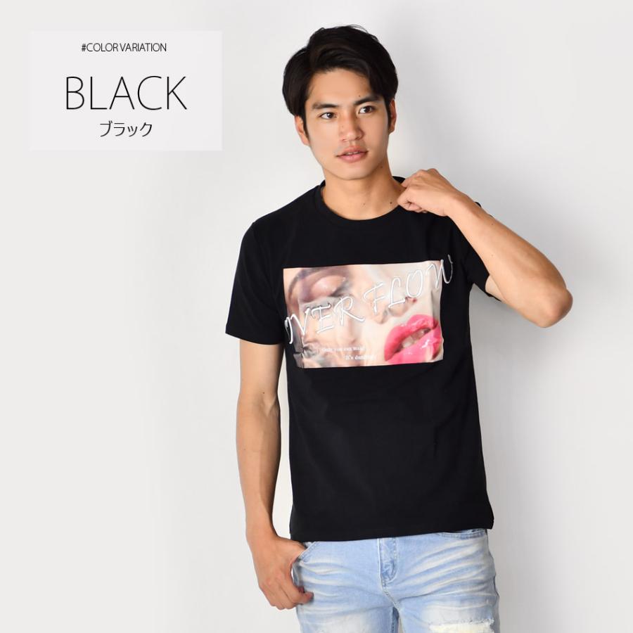 Tシャツ メンズ 半袖Tシャツ 半袖 カットソー クルーネック 丸首 刺繍 プリント ロゴ 唇プリント サーフ系 モード系 ビター系 ホワイト ブラック 白 黒 M L XL | EVOLUTION | 06