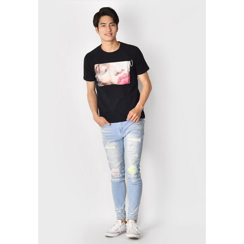 Tシャツ メンズ 半袖Tシャツ 半袖 カットソー クルーネック 丸首 刺繍 プリント ロゴ 唇プリント サーフ系 モード系 ビター系 ホワイト ブラック 白 黒 M L XL | EVOLUTION | 07