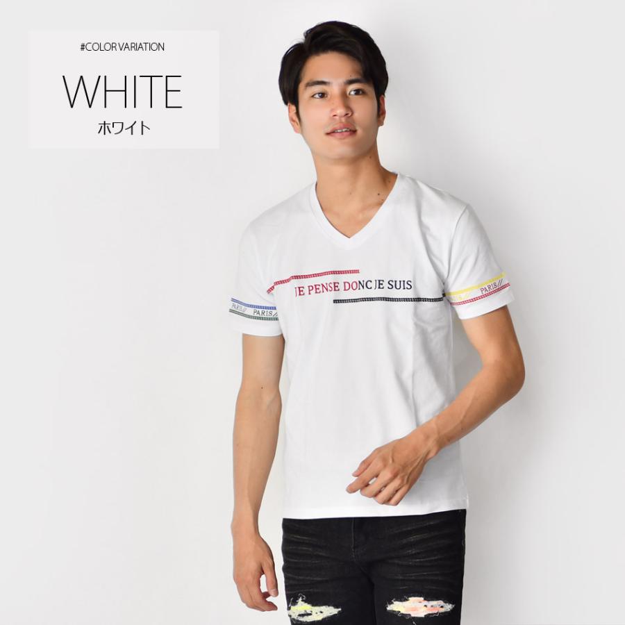 Tシャツ メンズ 半袖Tシャツ カットソー Vネック 刺繍 サーフ系 ビター系 お兄系 オラオラ系 細め 細身 タイト モード系 ホワイト ブラック 白 黒 M L XL LL 2L | EVOLUTION | 04