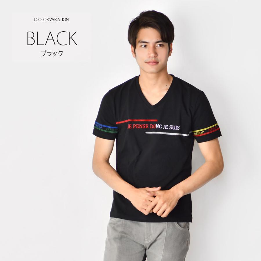 Tシャツ メンズ 半袖Tシャツ カットソー Vネック 刺繍 サーフ系 ビター系 お兄系 オラオラ系 細め 細身 タイト モード系 ホワイト ブラック 白 黒 M L XL LL 2L | EVOLUTION | 06