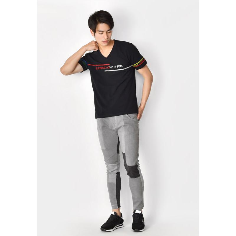 Tシャツ メンズ 半袖Tシャツ カットソー Vネック 刺繍 サーフ系 ビター系 お兄系 オラオラ系 細め 細身 タイト モード系 ホワイト ブラック 白 黒 M L XL LL 2L | EVOLUTION | 07