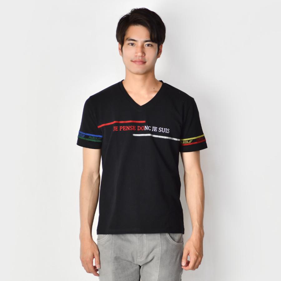 Tシャツ メンズ 半袖Tシャツ カットソー Vネック 刺繍 サーフ系 ビター系 お兄系 オラオラ系 細め 細身 タイト モード系 ホワイト ブラック 白 黒 M L XL LL 2L | EVOLUTION | 08