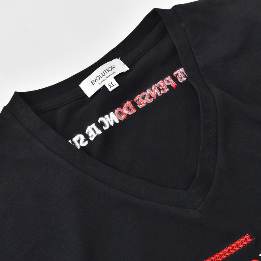Tシャツ メンズ 半袖Tシャツ カットソー Vネック 刺繍 サーフ系 ビター系 お兄系 オラオラ系 細め 細身 タイト モード系 ホワイト ブラック 白 黒 M L XL LL 2L | EVOLUTION | 10