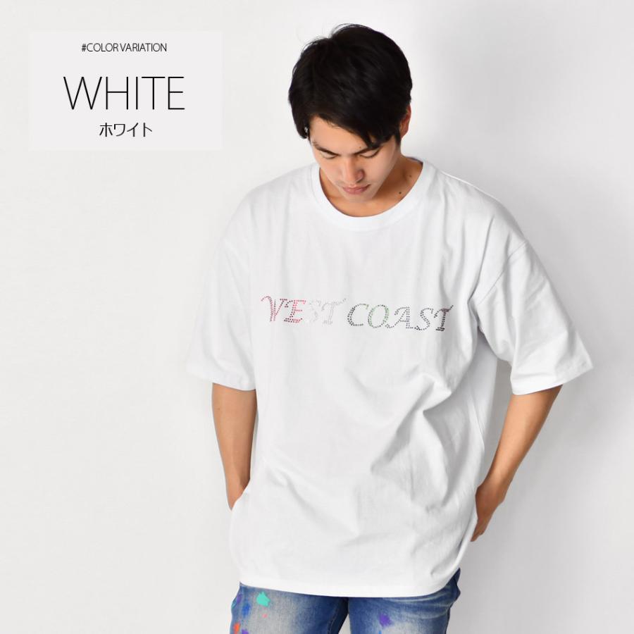 ビッグシルエット Tシャツ メンズ 半袖 大きいサイズ 韓国 モード ストリート系 サーフ ビター ラインストーン ロゴ ホワイト ブラック 白 黒 M L XL | EVOLUTION | 04