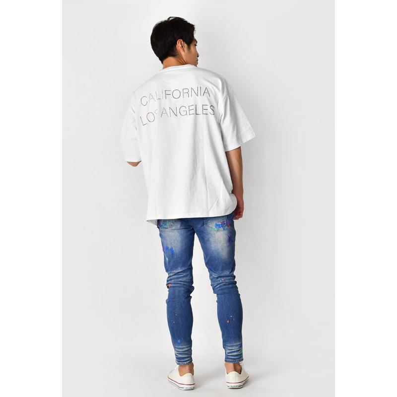 ビッグシルエット Tシャツ メンズ 半袖 大きいサイズ 韓国 モード ストリート系 サーフ ビター ラインストーン ロゴ ホワイト ブラック 白 黒 M L XL | EVOLUTION | 05