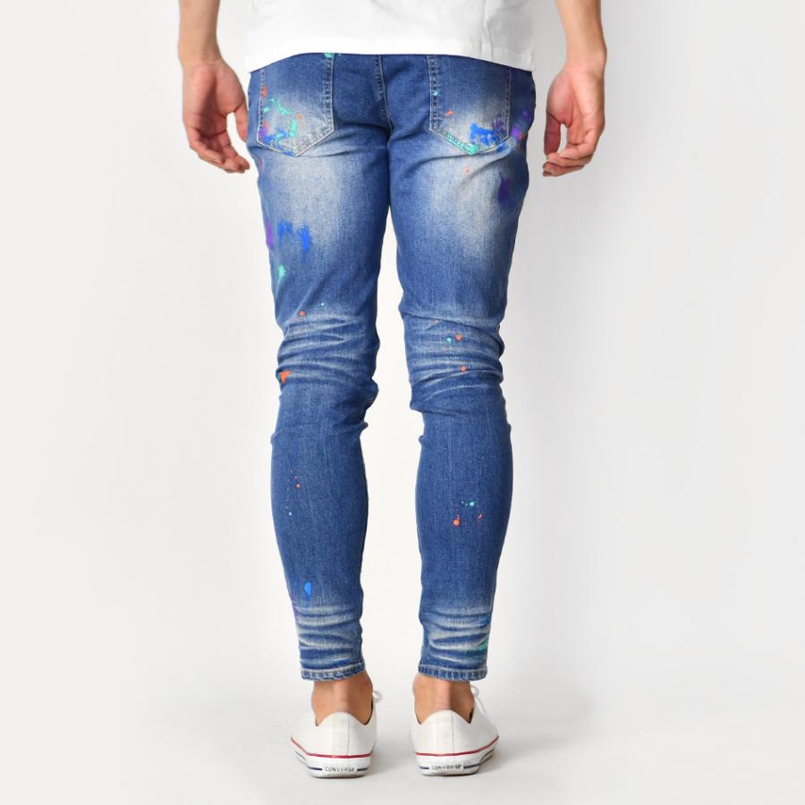 スキニー デニム ジーンズ メンズ アンクル丈 テーパードパンツ プリント ストリート ビター 韓国 黒 青 紺 ストレッチ サックス ブルー ブラック M L XL | EVOLUTION | 13