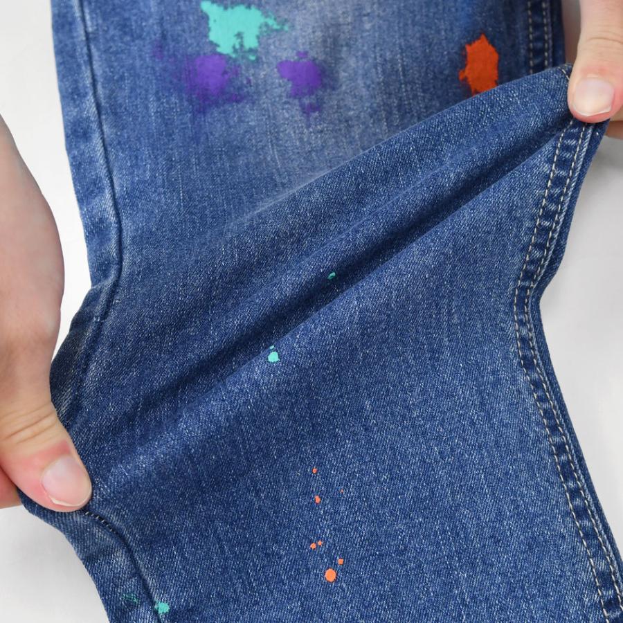 スキニー デニム ジーンズ メンズ アンクル丈 テーパードパンツ プリント ストリート ビター 韓国 黒 青 紺 ストレッチ サックス ブルー ブラック M L XL | EVOLUTION | 14