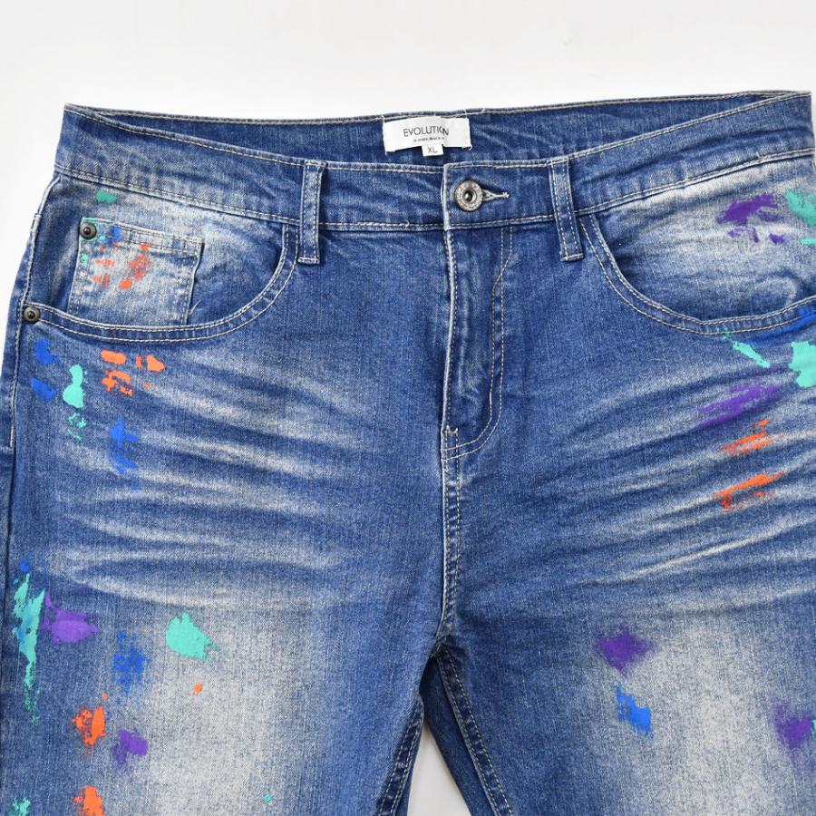 スキニー デニム ジーンズ メンズ アンクル丈 テーパードパンツ プリント ストリート ビター 韓国 黒 青 紺 ストレッチ サックス ブルー ブラック M L XL | EVOLUTION | 15