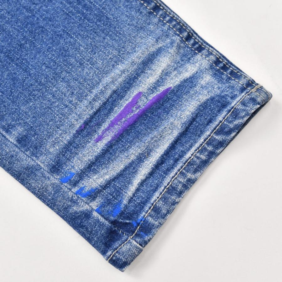 スキニー デニム ジーンズ メンズ アンクル丈 テーパードパンツ プリント ストリート ビター 韓国 黒 青 紺 ストレッチ サックス ブルー ブラック M L XL | EVOLUTION | 17