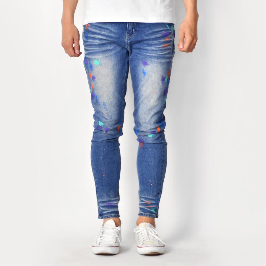 スキニー デニム ジーンズ メンズ アンクル丈 テーパードパンツ プリント ストリート ビター 韓国 黒 青 紺 ストレッチ サックス ブルー ブラック M L XL | EVOLUTION | 11