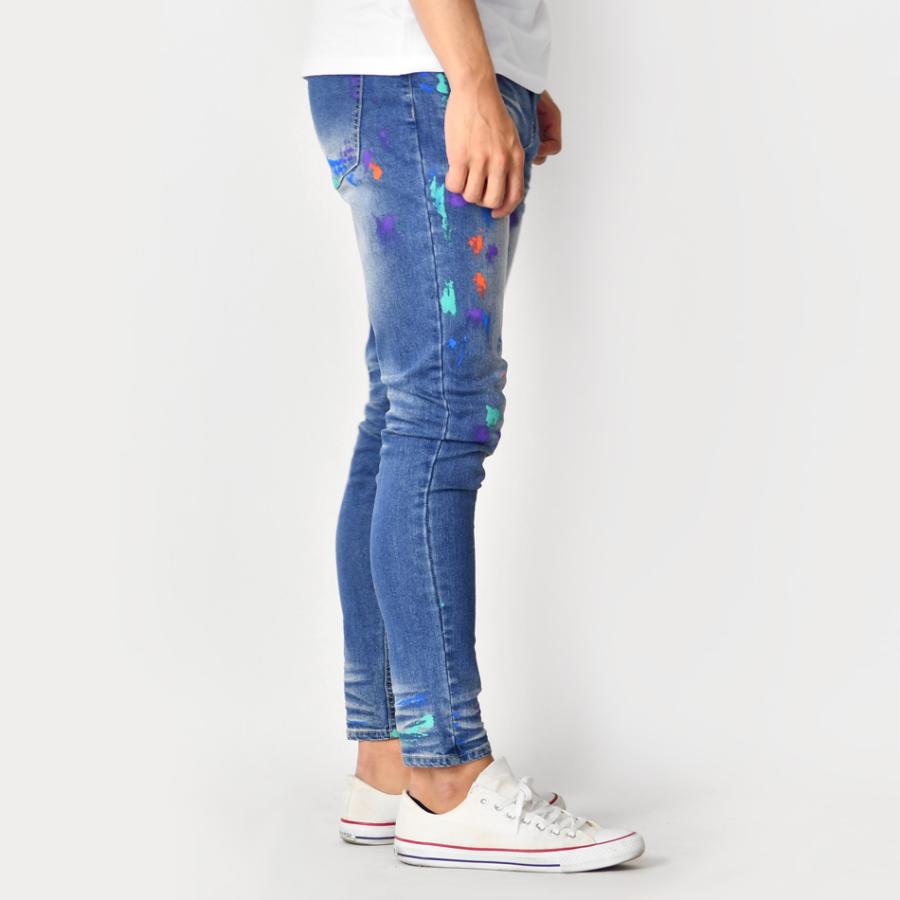 スキニー デニム ジーンズ メンズ アンクル丈 テーパードパンツ プリント ストリート ビター 韓国 黒 青 紺 ストレッチ サックス ブルー ブラック M L XL | EVOLUTION | 12