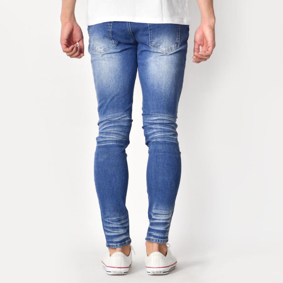 スキニー デニム ジーンズ メンズ アンクルパンツ クラッシュ加工 ユーズド加工 ストリート ビター 韓国 ブルー ストレッチ S | EVOLUTION | 13