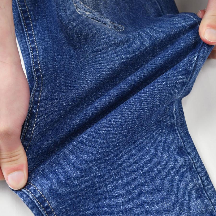 スキニー デニム ジーンズ メンズ アンクルパンツ クラッシュ加工 ユーズド加工 ストリート ビター 韓国 ブルー ストレッチ S | EVOLUTION | 14