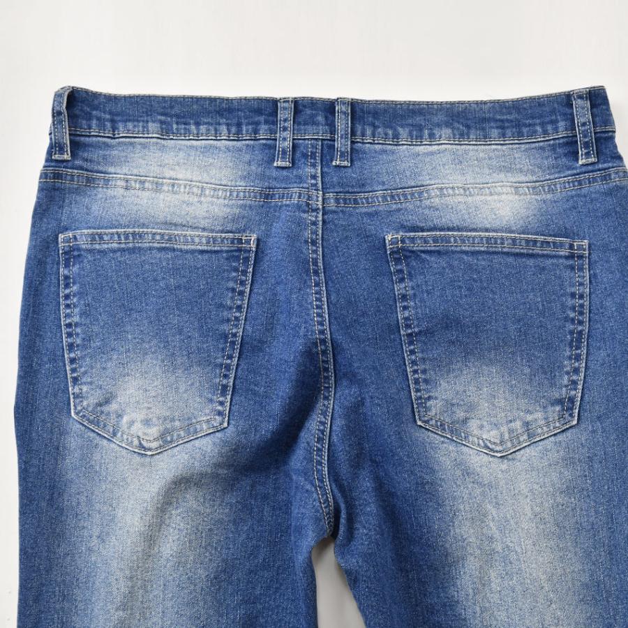 スキニー デニム ジーンズ メンズ アンクルパンツ クラッシュ加工 ユーズド加工 ストリート ビター 韓国 ブルー ストレッチ S | EVOLUTION | 16