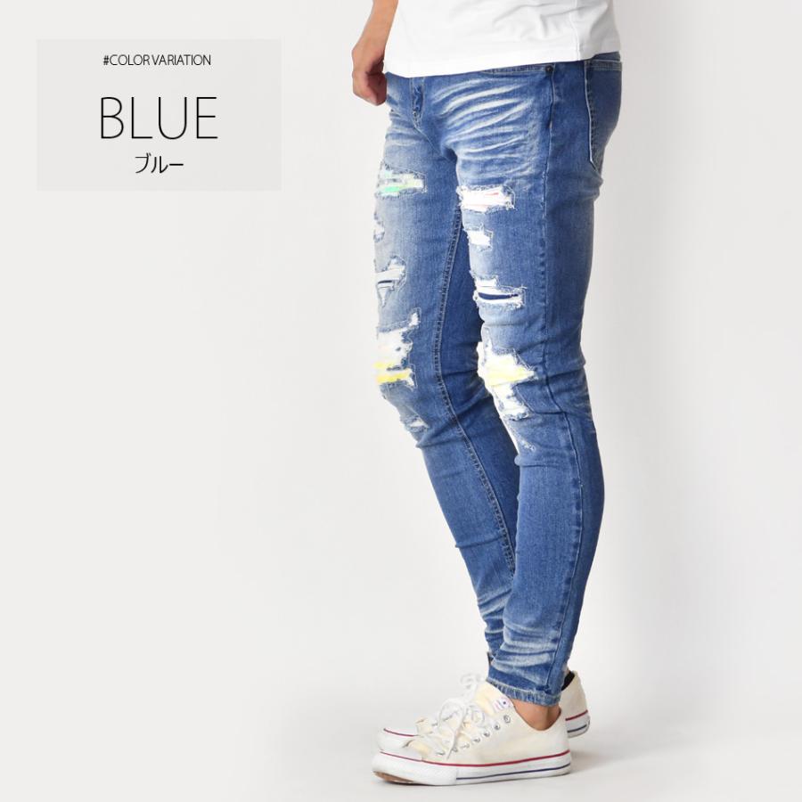 スキニー デニム ジーンズ メンズ アンクルパンツ クラッシュ加工 ユーズド加工 ストリート ビター 韓国 ブルー ストレッチ S | EVOLUTION | 07