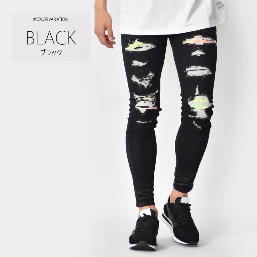 スキニー デニム ジーンズ メンズ アンクルパンツ クラッシュ加工 ユーズド加工 ストリート ビター 韓国 ブルー ストレッチ S | EVOLUTION | 09