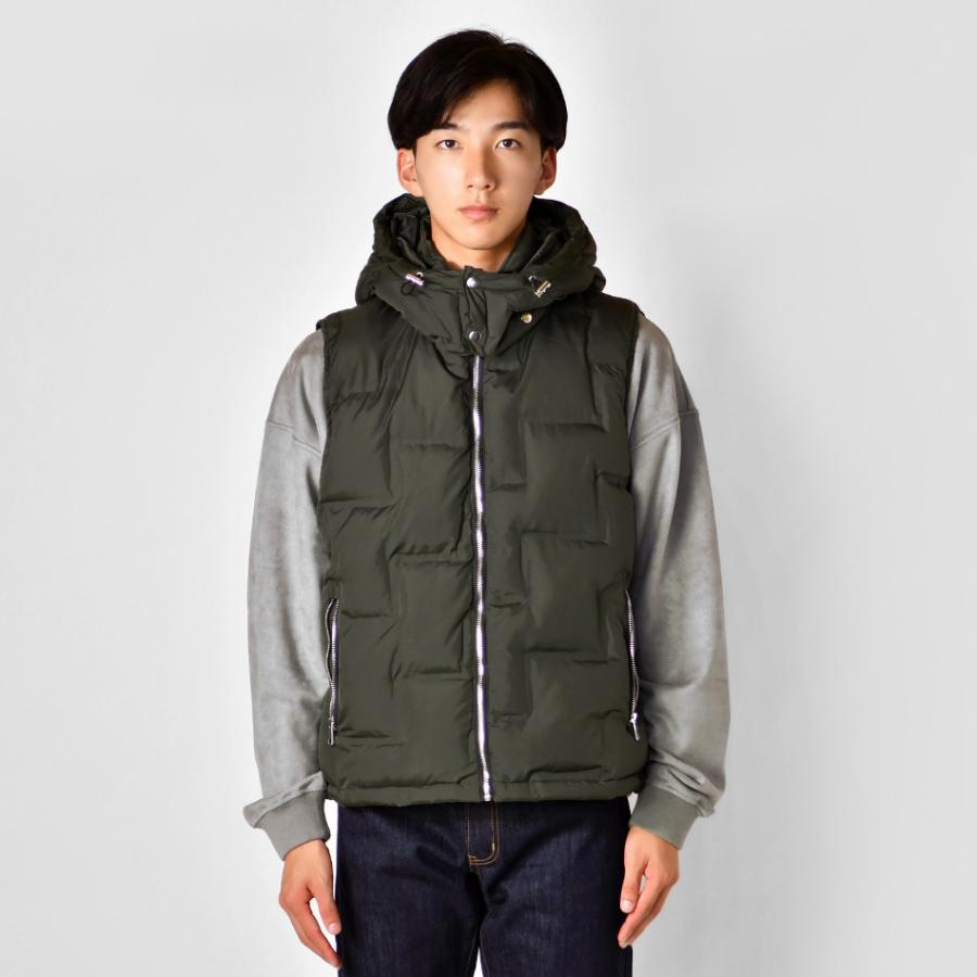 ダウンベスト メンズ 中綿 シームレス 撥水加工 フード取り外し可 無地 モード アウトドア サーフ 暖かい 軽い ホワイト カーキ ブラック 白 黒 M L XL 23504 | EVOLUTION | 13