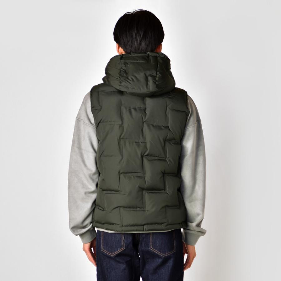 ダウンベスト メンズ 中綿 シームレス 撥水加工 フード取り外し可 無地 モード アウトドア サーフ 暖かい 軽い ホワイト カーキ ブラック 白 黒 M L XL 23504 | EVOLUTION | 14