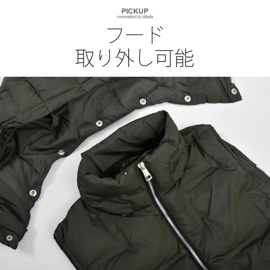 ダウンベスト メンズ 中綿 シームレス 撥水加工 フード取り外し可 無地 モード アウトドア サーフ 暖かい 軽い ホワイト カーキ ブラック 白 黒 M L XL 23504 | EVOLUTION | 04