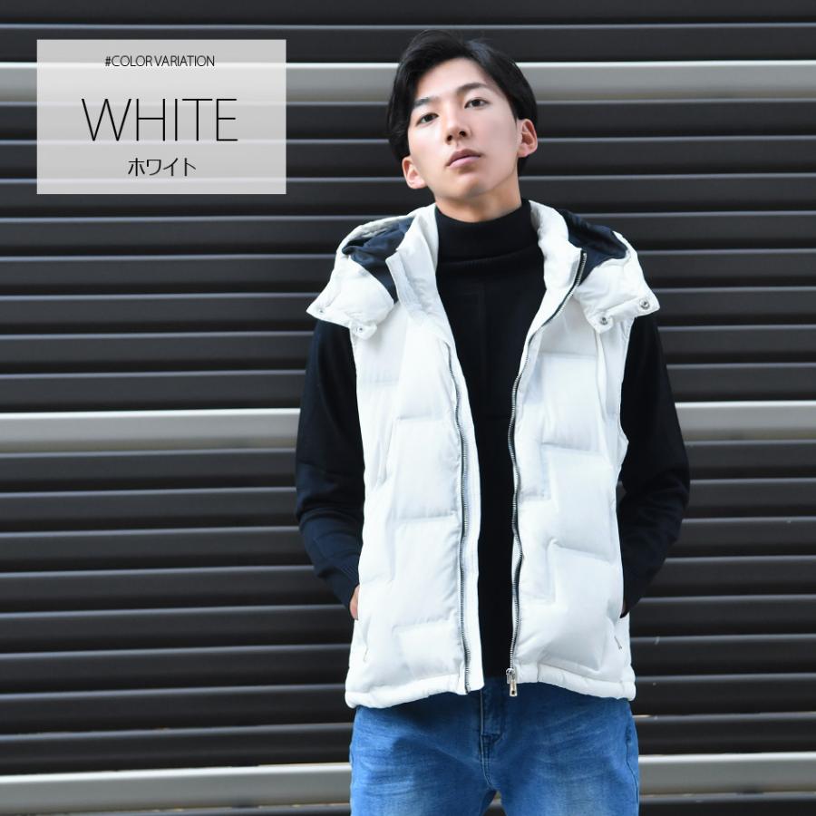 ダウンベスト メンズ 中綿 シームレス 撥水加工 フード取り外し可 無地 モード アウトドア サーフ 暖かい 軽い ホワイト カーキ ブラック 白 黒 M L XL 23504 | EVOLUTION | 07