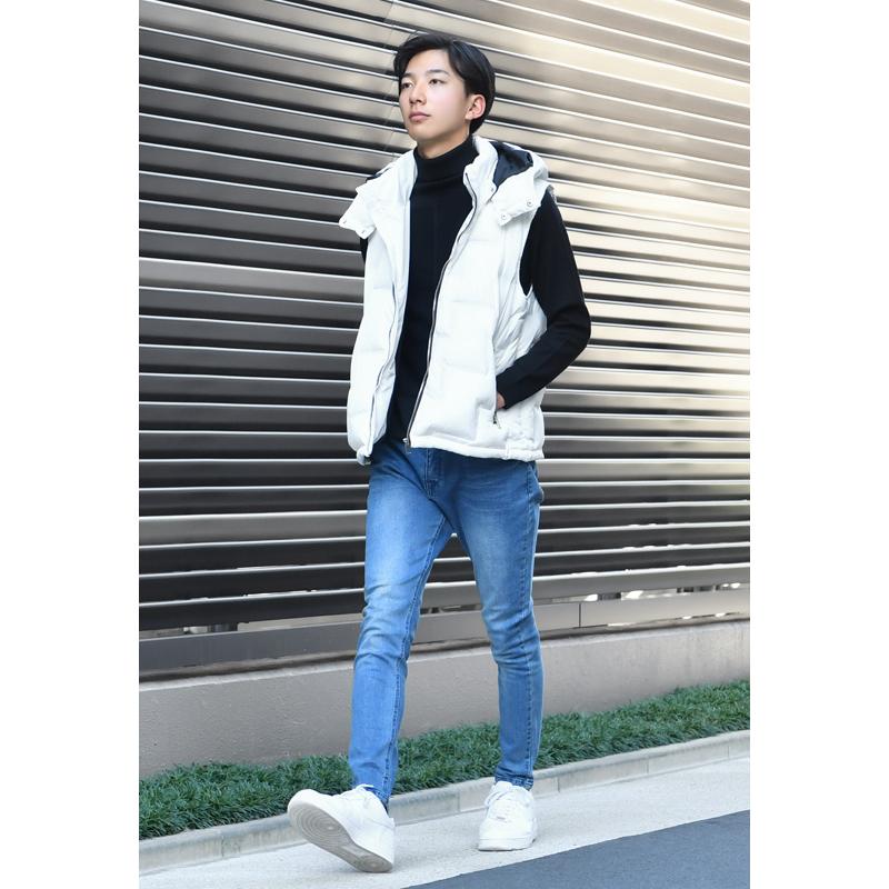 ダウンベスト メンズ 中綿 シームレス 撥水加工 フード取り外し可 無地 モード アウトドア サーフ 暖かい 軽い ホワイト カーキ ブラック 白 黒 M L XL 23504 | EVOLUTION | 08