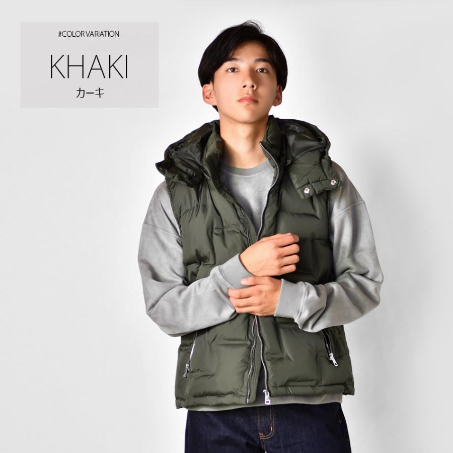 ダウンベスト メンズ 中綿 シームレス 撥水加工 フード取り外し可 無地 モード アウトドア サーフ 暖かい 軽い ホワイト カーキ ブラック 白 黒 M L XL 23504 | EVOLUTION | 09