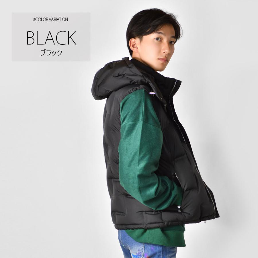 ダウンベスト メンズ 中綿 シームレス 撥水加工 フード取り外し可 無地 モード アウトドア サーフ 暖かい 軽い ホワイト カーキ ブラック 白 黒 M L XL 23504 | EVOLUTION | 11