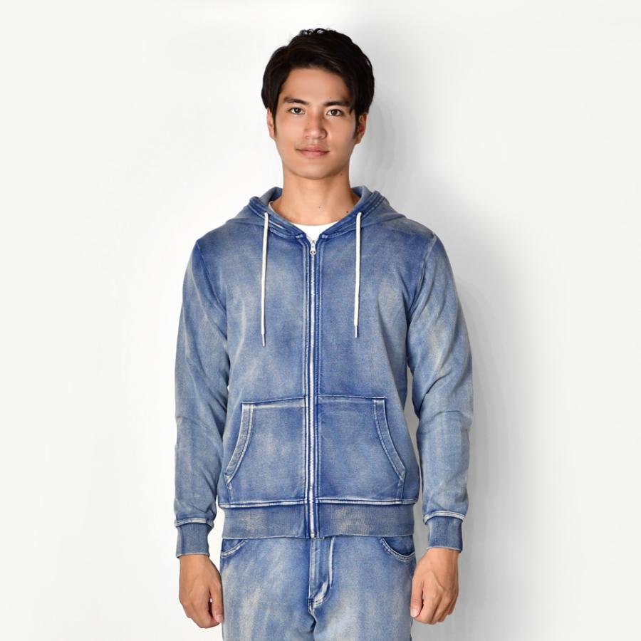 パーカー メンズ ジップパーカー スウェットセットアップ(別売) ユーズド加工 無地 ビター サーフ 春秋冬 青 紺 ブルー インディゴ M L XL LL 2L XXL 3L LLL | EVOLUTION | 09