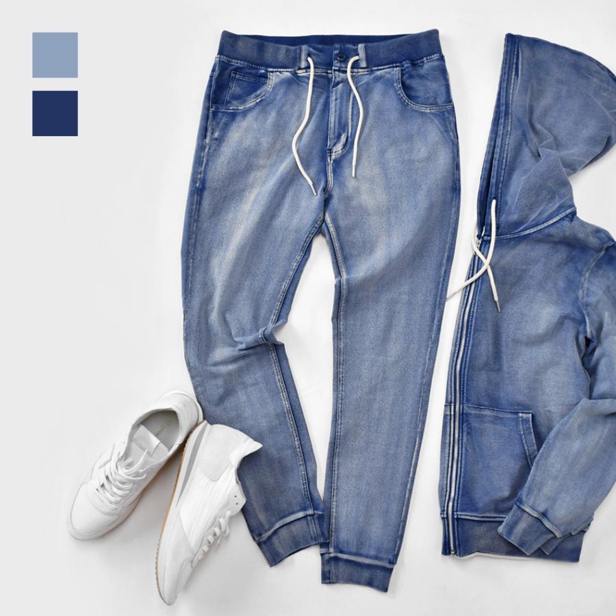 ジョガーパンツ メンズ スウェット インディゴ染め ユーズド加工 アメカジ サーフ ビター 青 紺 ブルー インディゴ S M L XL LL 2L XXL 3L LLL | EVOLUTION